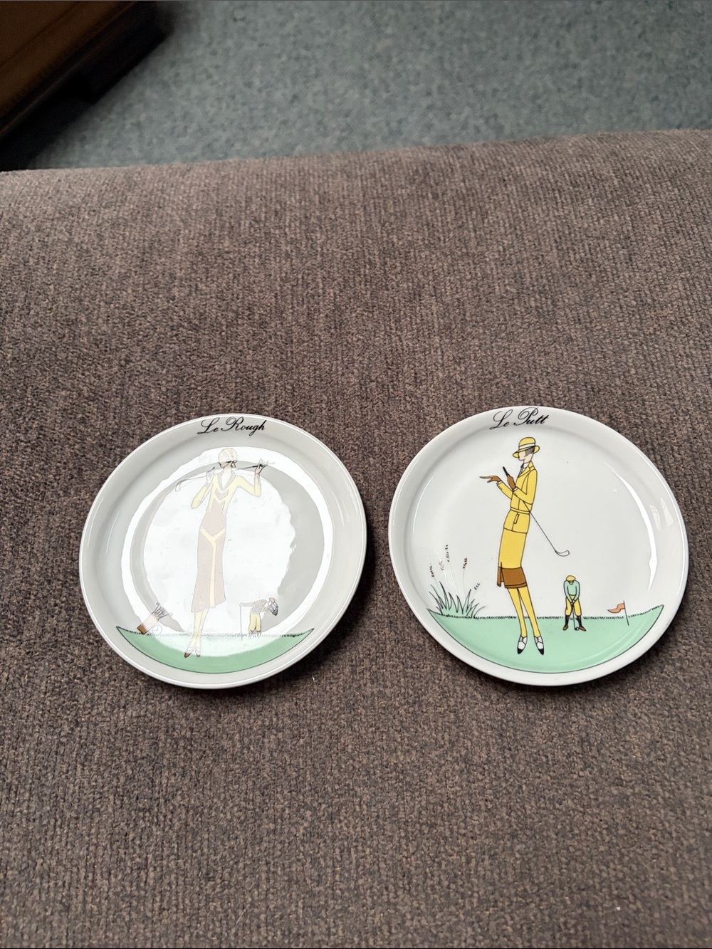 Porcelain D'Auteuil France Golf 5 Inch Plates Set of 2